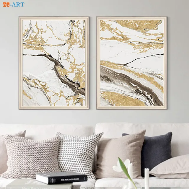 Gold Foil Prints Abstract Painting Brown Poster Wall Art Modern Canvas