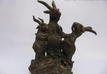 

fast shipping USPS to USA S0216 9"Chinese classic Pure Bronze Copper Fengshui Carved Three Sheep goat Statue