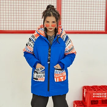 

Winter Jacket Women Thick Hooded Casual Coats women's winter jackets Blue Patchwork Print Female Jacket Winter Coat Parkas