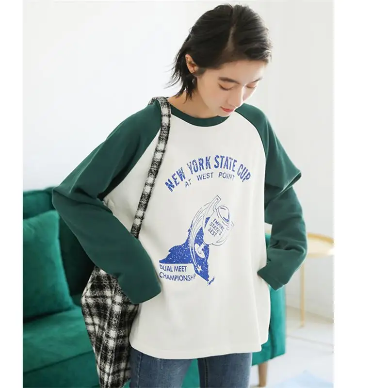 

Women's T-shirts Tunic Kawaii Ladies Vintage Autumn College Chic Print Long Sleeve T-shirt Female Ulzzang Harajuku Top For Women