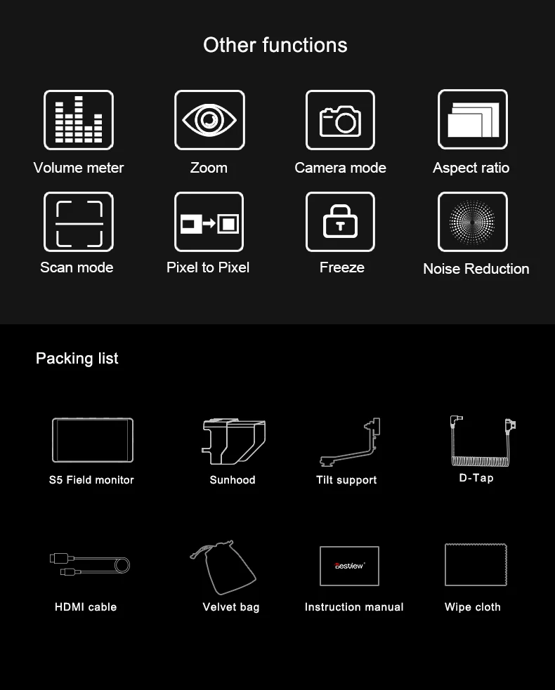 Bestview S5 5 IPS Full HD 1920x1080 Supporto monitor fotocamera 4K Uscita HDMI inputoutput per fotocamere reflex Canon Nikon DSLR