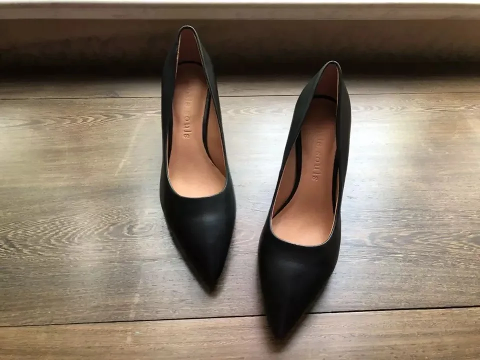 

Women Low Heel Genuine Leather Pumps Office Lady Slingback Shoes Women Pointed Toe Thin Heel Sandals