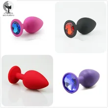 BED KUNGFU Silicone Anal Plug Red Pink Purple Black Anus Toys S M L Anal Bead