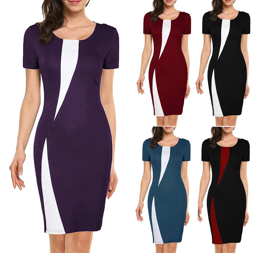 

Summer Dress Women Ladies Fashion Stitching Stretch Slim Bag Hip Pencil Dress Bodycon Party Night Vestidos De Verano 30