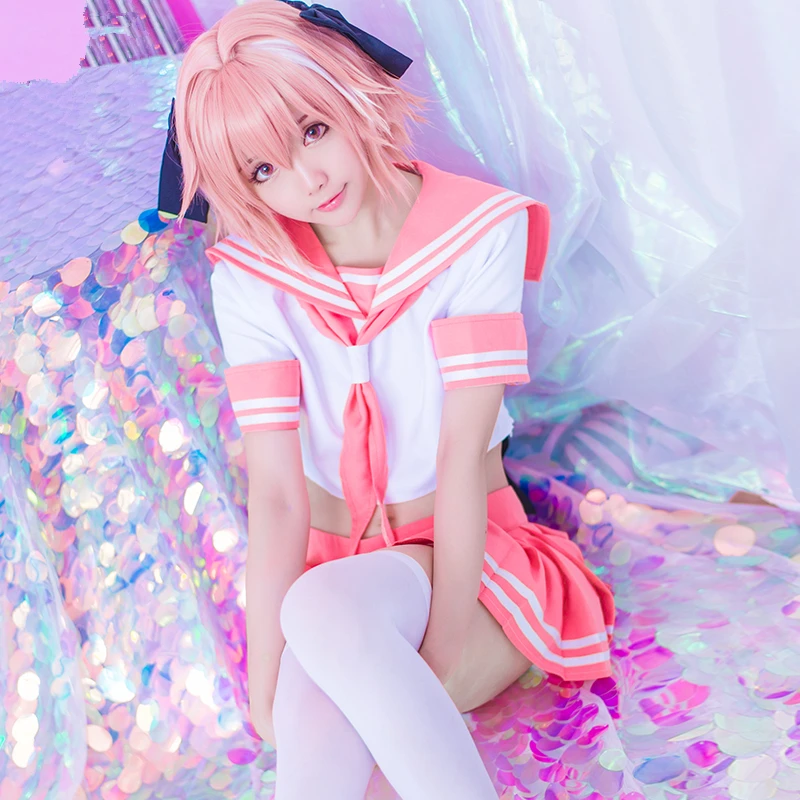 

Anime FGO Fate Grand Order Apocrypha Rider Astolfo Asutorufo Servant JK School Uniform sexy Sailor Suit Cosplay Costumes party