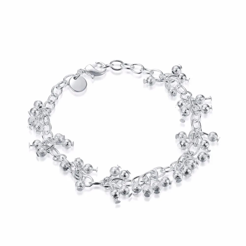 

19cm women's fashion jewelry 925 stamped silver plated sand grape charms bracelets bangles Pulseras Female Bijoux free shipping