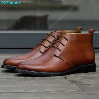 

QYFCIOUFU Men Pointed Toe Quality Work Boots Business Genuine Leather Casual Autumn Ankle Boots Fashion Lace Up Chelsea Boots