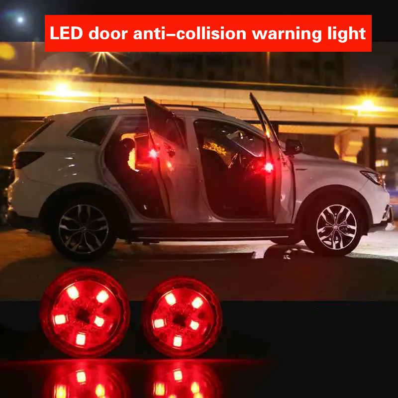 2Pcs Car LED Door Opened Anti-collision Warning Lights Red Strobe Flash Wireless