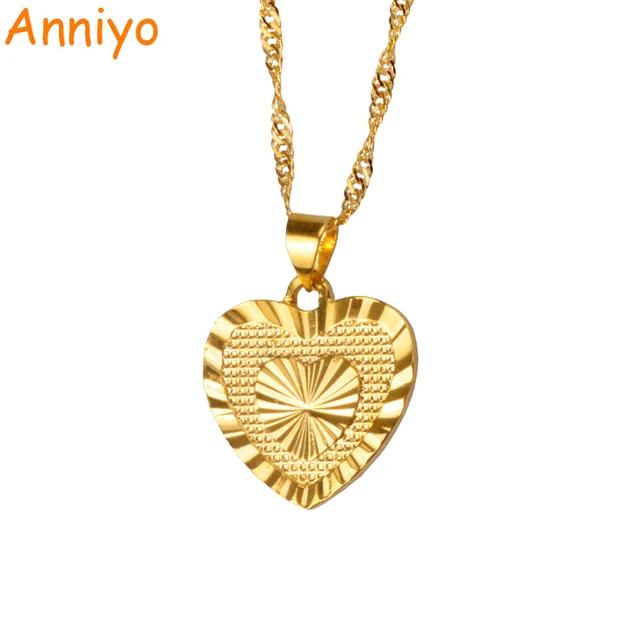 Anniyo 1 8cm Heart Pendant And Necklaces Jewelry Gold Anniyo 1 8cm Heart Pendant And Necklaces Jewelry Gold Color For Womens Wedding Gift
