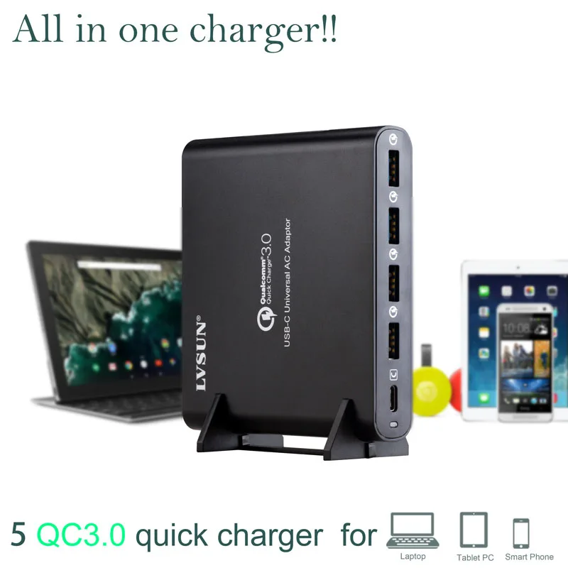 Goedkoop LVSUN QC 3.0 Alle in 1 telefoon tablet lader laptop adapter met type c type c USB C USB C oplader voor Macbook Spectre 13 Yoga 5
