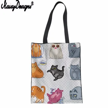 

NOISYDESIGNS Cartoon Cats Theme Printed Canvas Handbag Bag Female Large Capacity Shopping Bag Summer Beach Bag DIY Customized