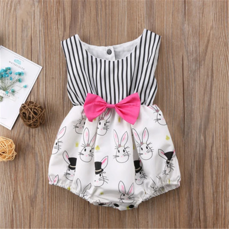 

Newborn Toddler Baby Girls Bowknot Bunny Clothes Romper Sunsuit Outfits