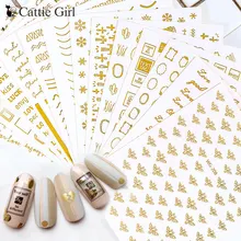 1 лист золотого тиснения, стикеры 3D на ногти Nail Art, Золотые снежинки, наклейки для французского маникюра, волнистое сердце, аксессуары для ногтей, украшения