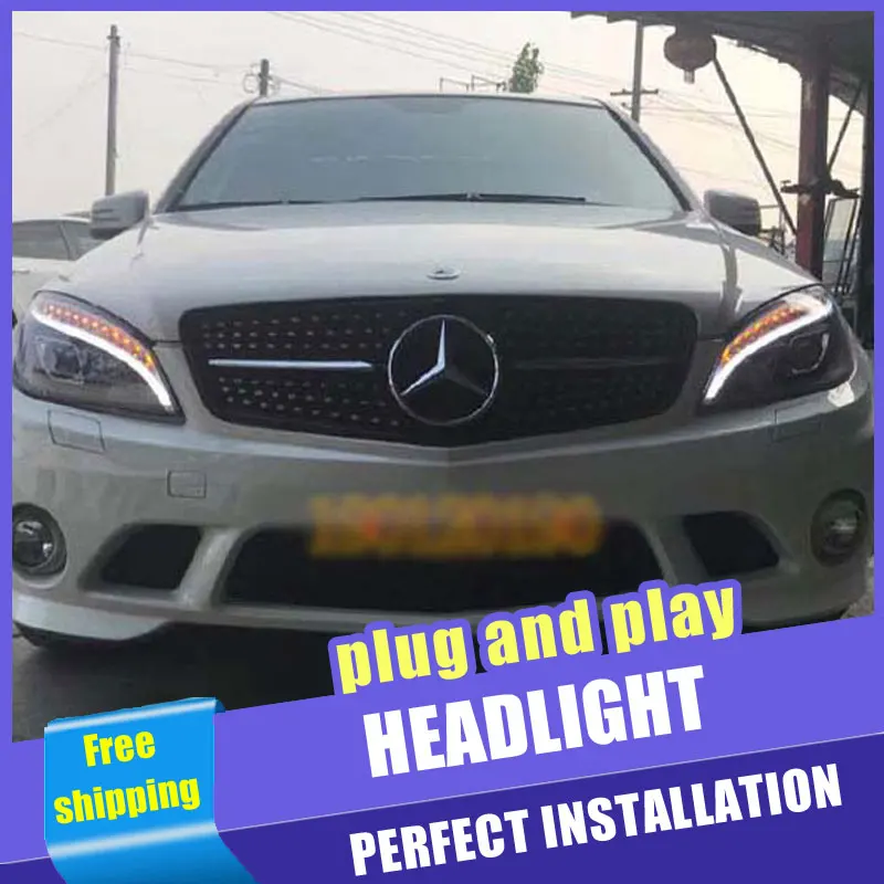 2 шт. автомобиль Стиль светодиодный фары для Benz W204 2007 2011 налобный фонарь объектив