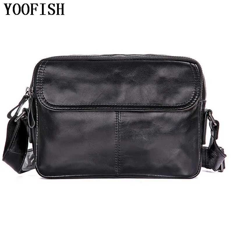 

YOOFISH Genuine Leather Bag Men Bags Shoulder Crossbody Bags Messenger Small Casual Handbags Male Leather Bag LJ-854