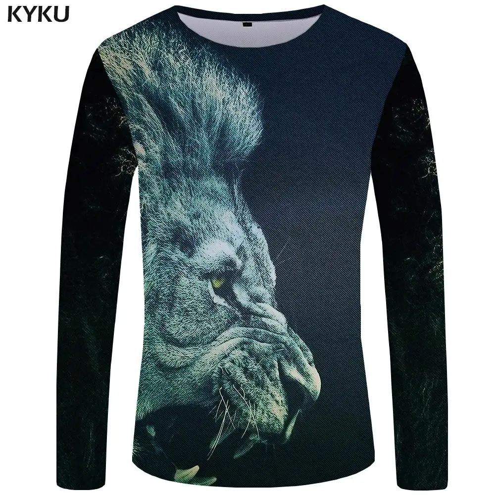 3d t shirt 12 KYKU Lion футболка мужская с длинным рукавом серая крутая 3d футболка с животным одежда панк уличная мужская одежда новая S-XXXXXL - Цвет: 3d t shirt 12