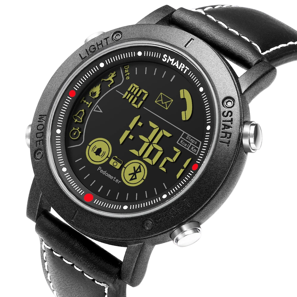

JeiSo Sports Genuine Leather Strap Smart Watch Big Case IOS Android Bluetooth Fitness Tracker Watch horloges mannen