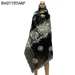 2019 Новая африканская Женская шаль вышивка дизайн шарф Хлопок сращивания тюль материал длинный шарф для shwals обертывания BM733