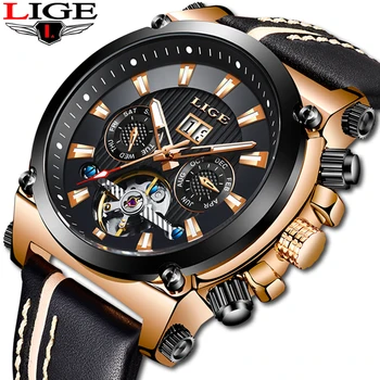 

LIGE 2019New Mens Watches Top Brand Luxury Tourbillon Automatic Mechanical Watch Men Business Waterproof Watch Relogio Masculino