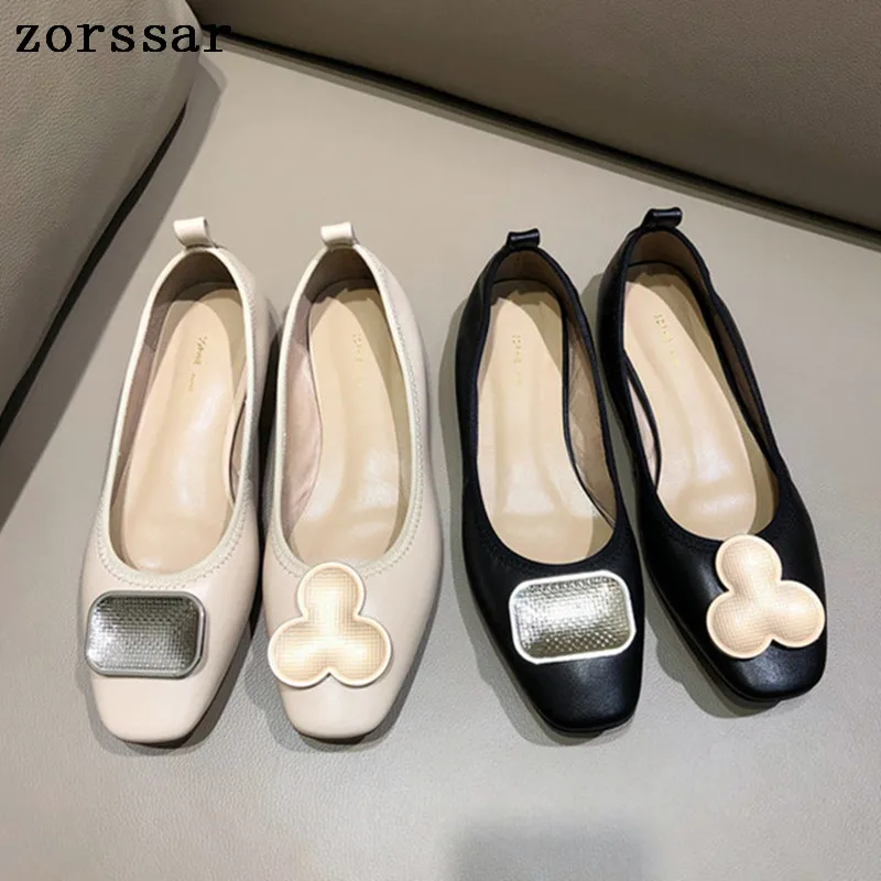 

2019 women ballet flats shoes Genuine Leather Flats Women Shoes soft Cowhide Shallow Casual Fashion Women Loafers Shoes