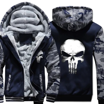 

Skull Hoodies Men Hooded Sweatshirt 2019 Winter Thick Warm Fleece Harajuku Hip Hop Streetwear Cool Camouflage Sportswear