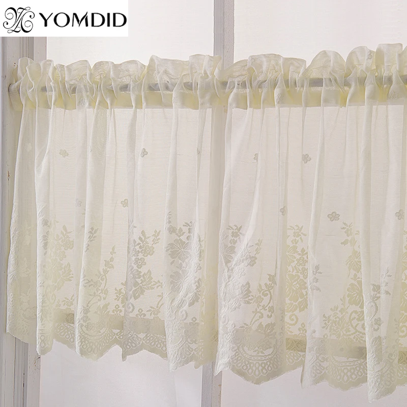 

Kitchen Beige Color Rod Curtain for Living Room Jacquard Decor Curtain Printed Curtains Polyester Fiber Brief Short Curtains