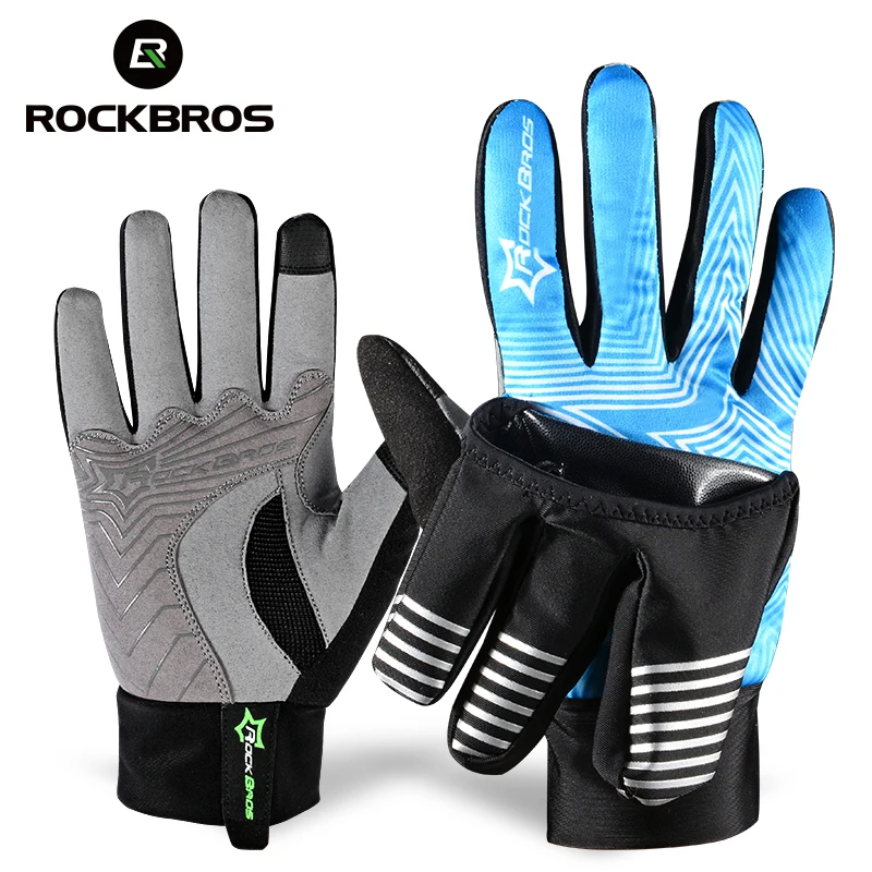 baratas ROCKBROS Inverno Luvas de Tela de Toque de Lã Quente Luvas De Esqui de Bicicleta À Prova D Água Tampa À Prova de Vento Luvas de Esqui Snowboard Sportswear