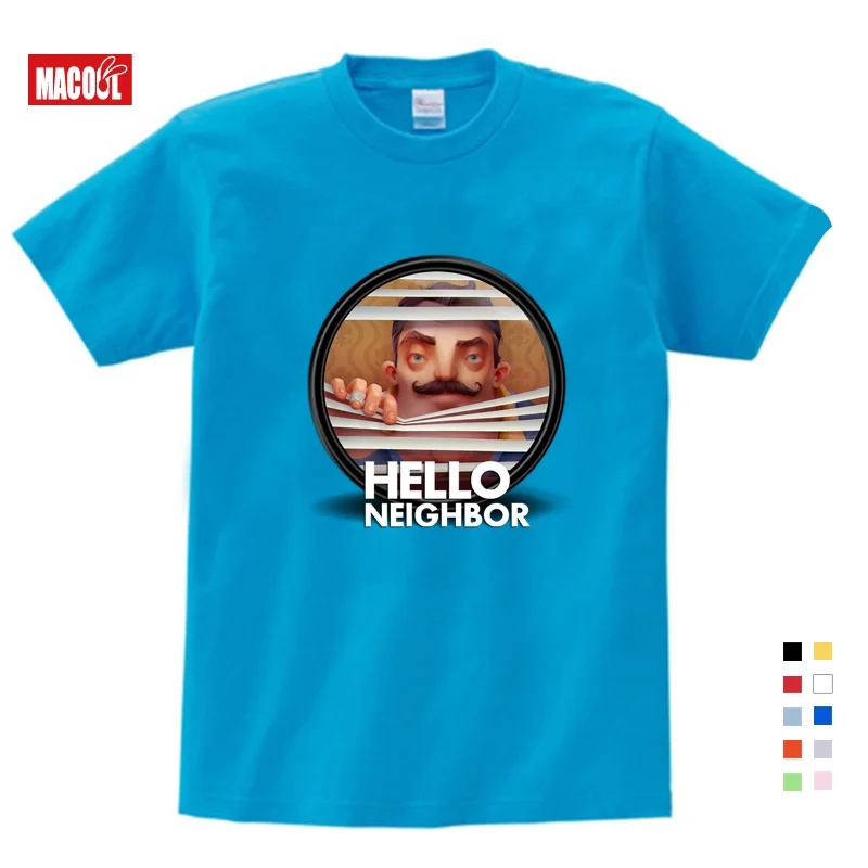 Хлопковая футболка с надписью «Hello neighor» для детей от 2 до 12 лет Детские рубашки для мальчиков Одежда для девочек-подростков футболка Летняя одежда для маленьких девочек - Цвет: T-shirt