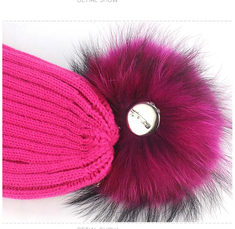 Colorful Color Raccoon Fur Pompoms Needle Fur Pompon For Knitted Hat Cap Beanies Scarves Bags Shoes Real Fur Pom Poms With Pin