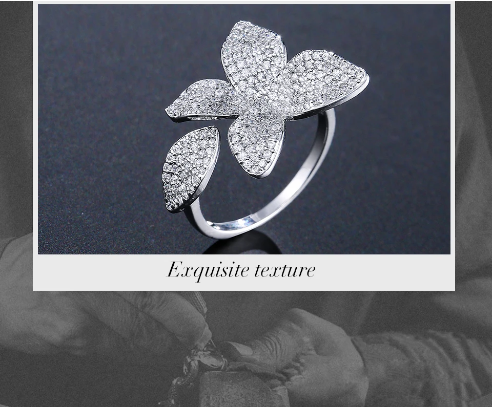 UILZ мода большой лист кольца с камнями проложить настройки цветочный дизайн открытый регулируемый украшения для вечерние аксессуары UR2034