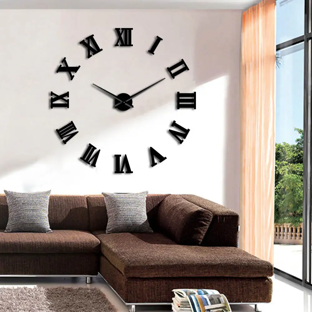 Modern DIY  Large Number Wall Clock 3D Mirror Surface Sticker Home Decor HH5561