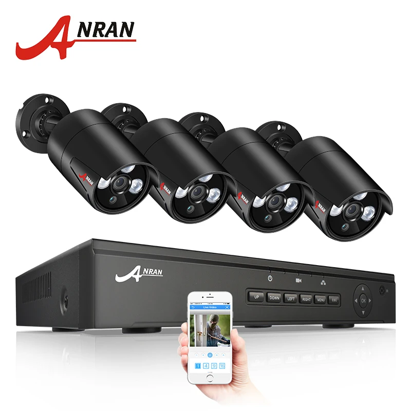  ANRAN CCTV Camera System POE 4CH NVR Kit 48V Onvif 1080P Security Camera System HD IP Camera Outdoo