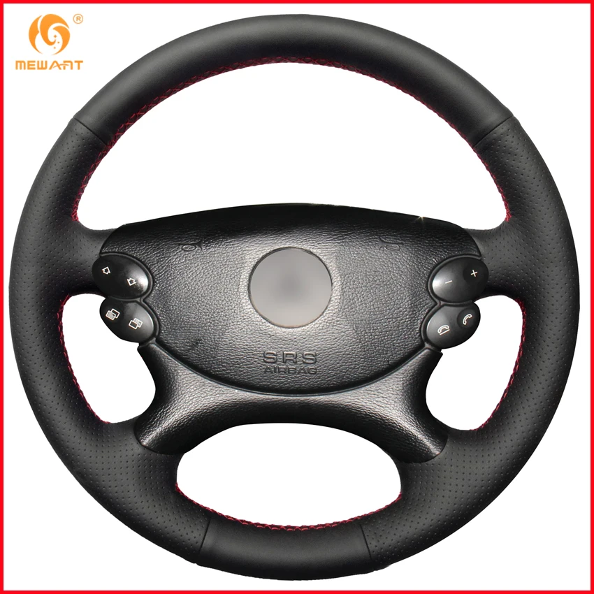 

MEWANT Black Genuine Leather Car Steering Wheel Cover for Mercedes Benz E-Class W211 E230 E280 E350 CLS-Class CLS350 CLS500