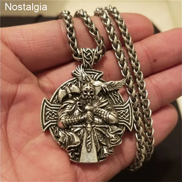 Odin Axe And Raven Amulet Norse Cross Helena Rosova колье с кулоном в стиле викингов Wiccan языческий амулет Jewlery - Окраска металла: Link Chain 1 Bronze