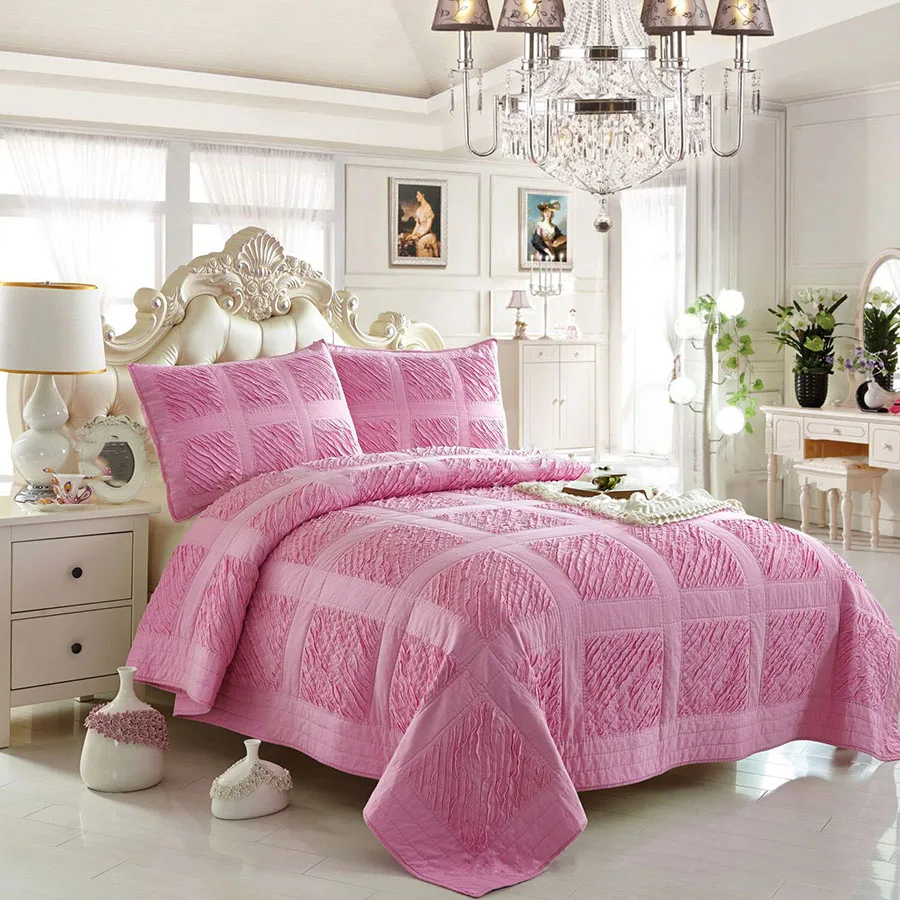 CHAUSUB Handmade Patchwork Quilt Set 3PCS 100 Cotton Quilted Bedspread