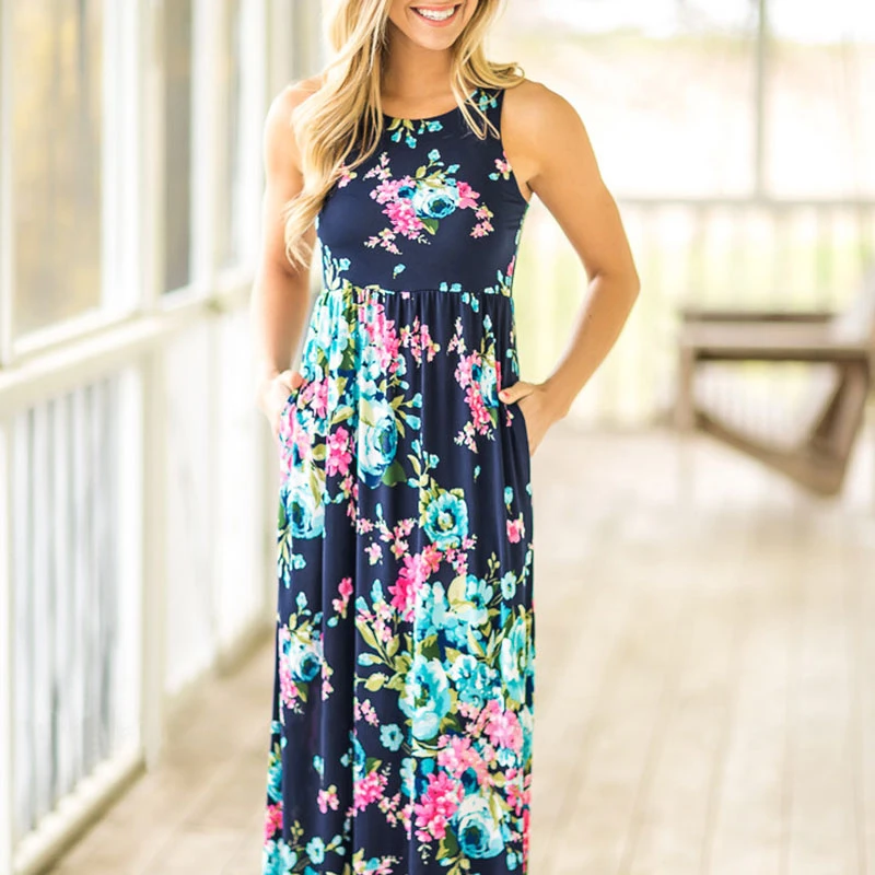 floral pocket sleeveless maxi dress