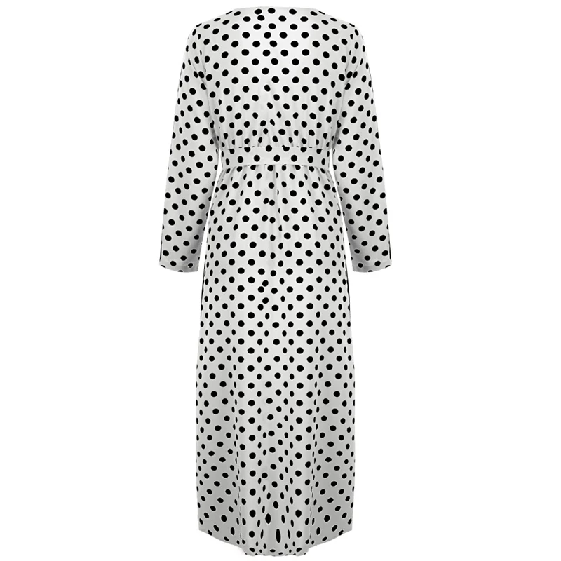 Qunndy 2018 Sexy Long Sleeve V Neck Long Party Maxi Dresses Polka Dot Print Beach Bohemian Vintage Dress Women Casual Vestidos (17)