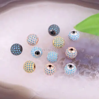 

10mm Micro Pave Lake Blue CZ Round Spacer Beads For Jewelry Making DIY Bracelets & Necklaces Wholesale 10Pcs