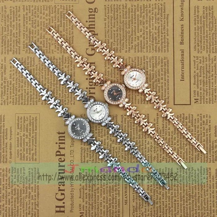 100 шт./лот E-LY-009 4 цветной браслет кварцевые часы платье элегантные часы для женщин наручные часы с кристаллами на бретелях с цветочным узором часы