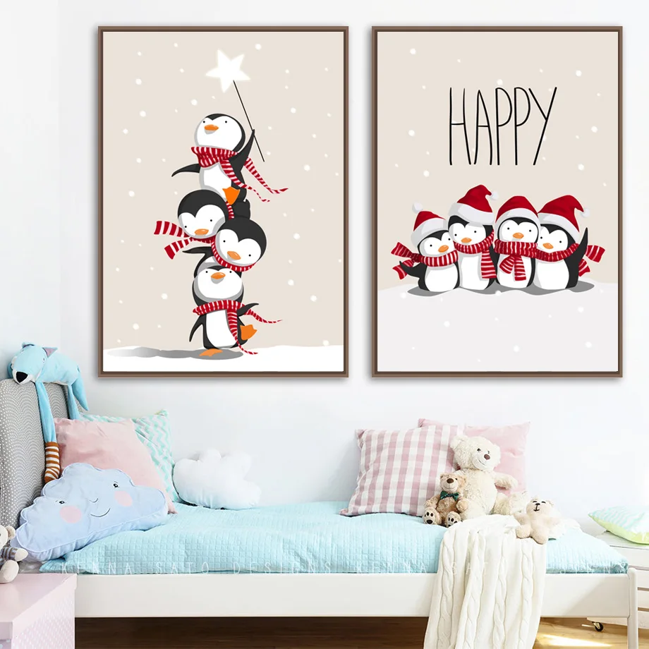 Penguin-Snowing-Christmas-Nordic-Posters-And-Prints-Wall-Art-Canvas-Painting-Nursery-Art-Print-Wall-Pictures (2)