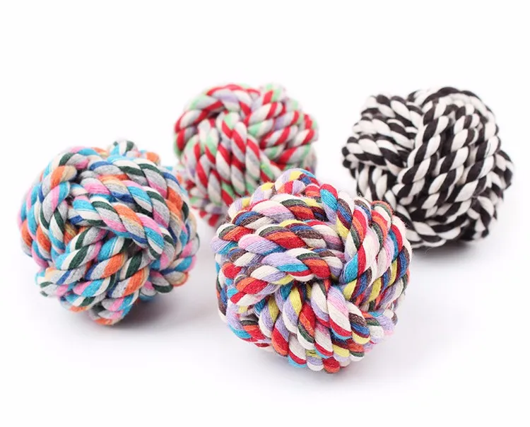 3 Size 1pc Colorful Cotton Braided Dog Toy Ball Bite Resistant Dog Chew Toys Diameter 5/7/9cm