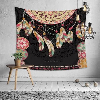 

indian feather tapestry bedspread bedroom catch dreams printed wall hanging throw carpet home decoration for living room