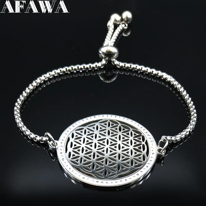 Мода цветок жизни кристалл браслет из нержавеющей стали женские серебряные цветные браслеты ювелирные изделия pulseras mujer B18451