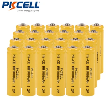 

PKCELL AA Battery Ni-Cd 1000mAh Rechargeable Batteries NiCd 1.2 Volt 2A Batteries 24pcs Button Top Cell