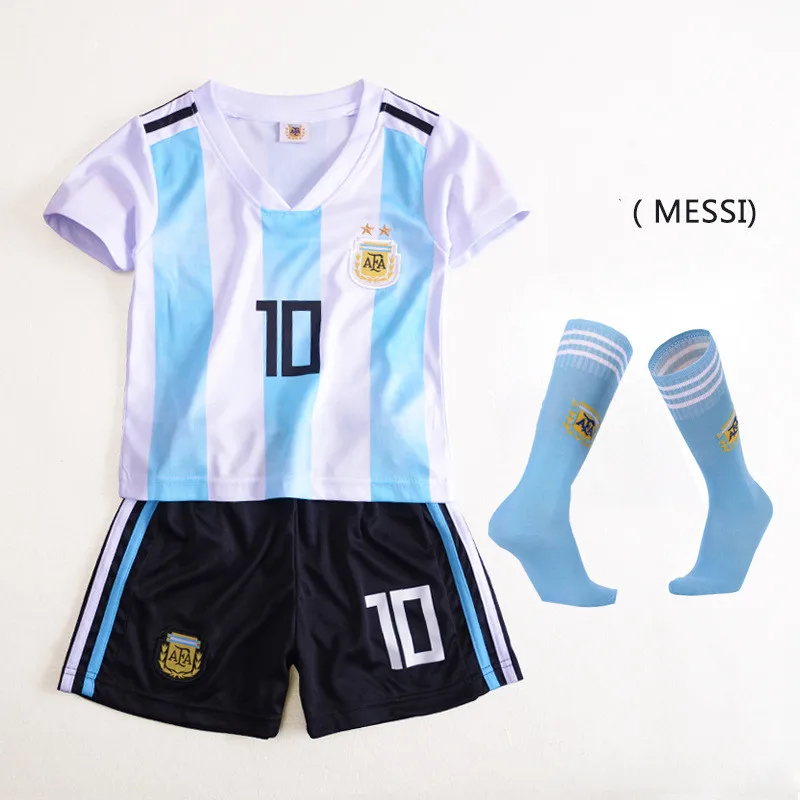 

2019 New Football Soccer For Children Summer Boys Sports Kids Clothing Set T-shit+pants Free Socks Cotton Team Unisex Sale