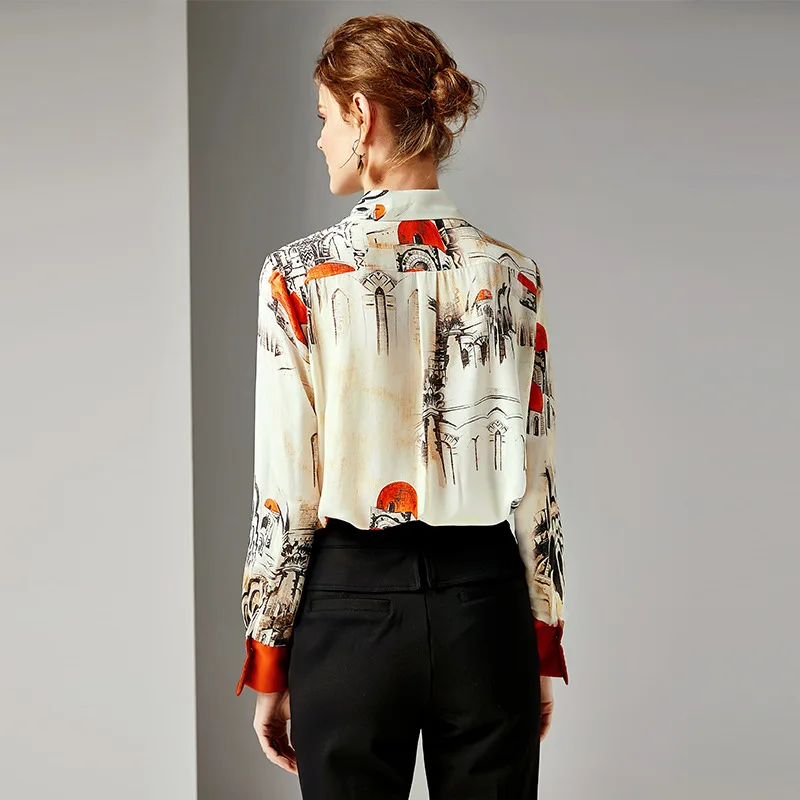 Hauts Rétro Femelle Vêtements Et Imprimé R10402 Européen 100Chemisier shirt Mixed Printemps En 2019 Soie T Femme Américain Pour Femmes iPuOXkZT