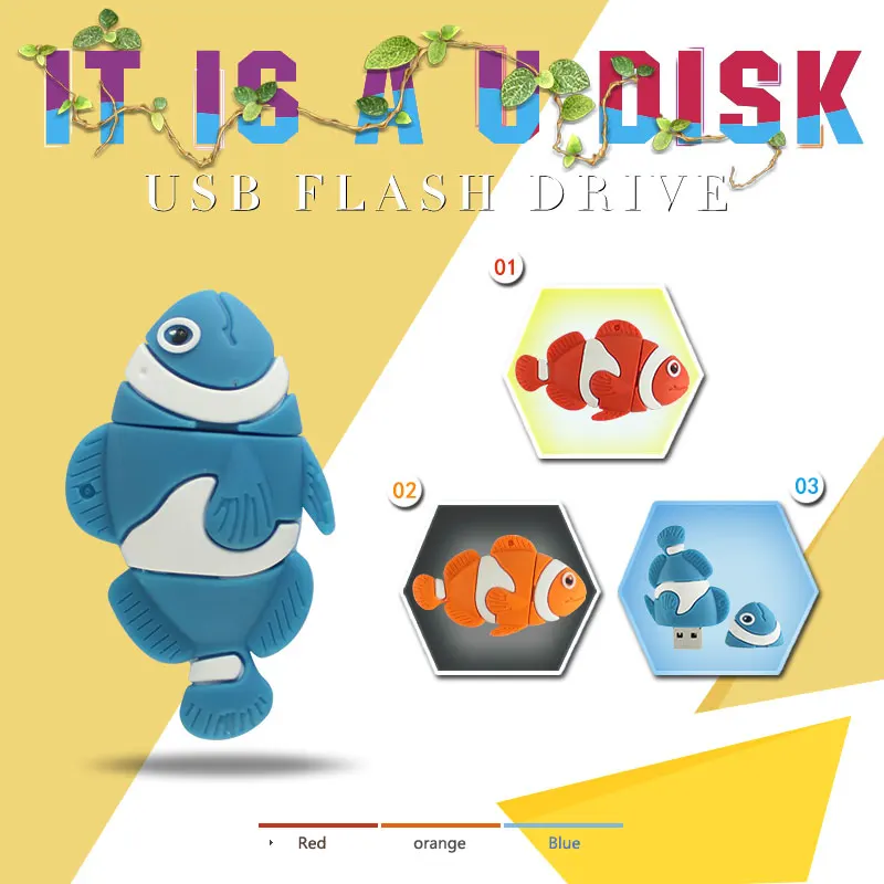 Флеш накопитель USB 2 0 в виде рыбы клоуна 32 ГБ 4 8 16 ГБ|USB флэш-накопители| |