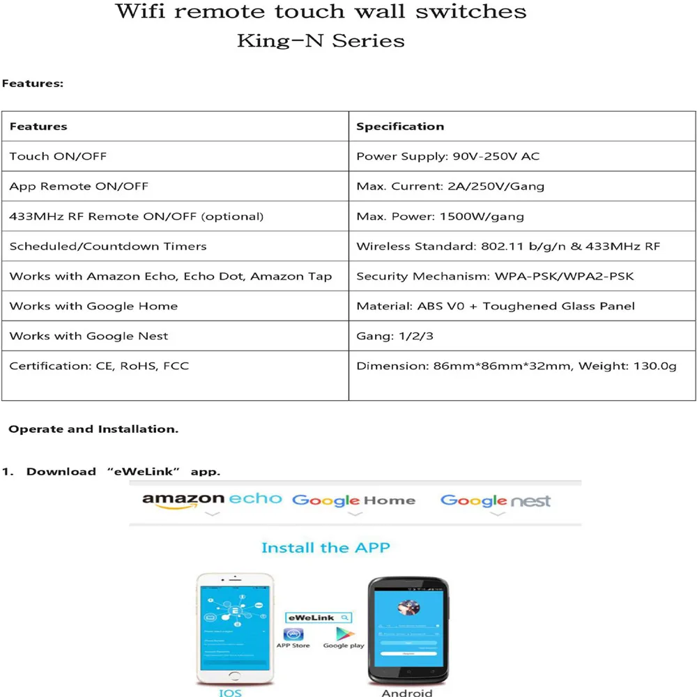 Alexa smart WI FI сенсорный выключатель мобильное приложение беспроводной пульт