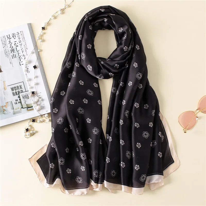 

2018 Luxury Brand Women Fashion Polka Floral Silk Scarf High Quality Soft Print Scarves Shawls Foulard Beach Wraps Bandana Hijab