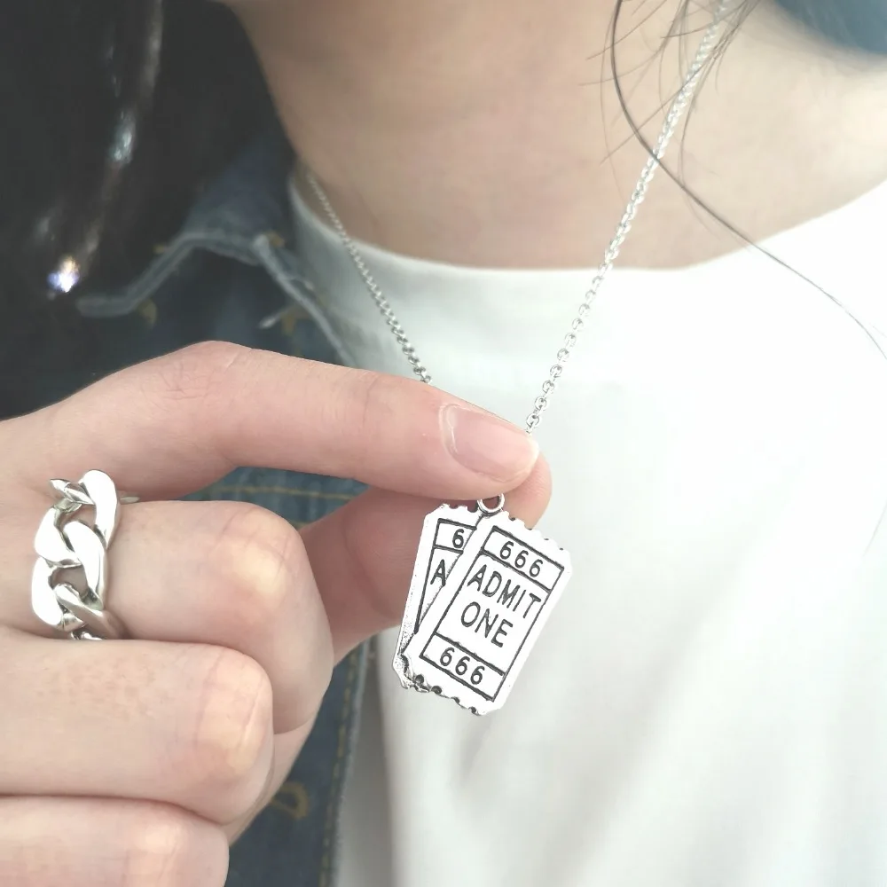 

Hell Admit One 666 Double Tickets Alloy Pendant Necklace Gift Bijoux Collier Elegant Women Men Necklaces drop shipping